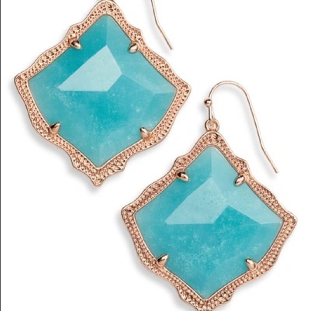Kendra Scott Kristin Rose Gold and Teal Quartzite Earrings.